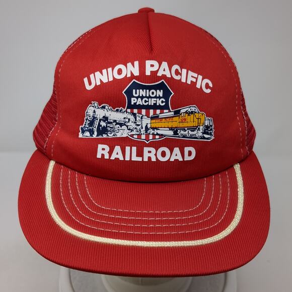 Union Pacific Railroad Snapback Mesh Back Trucker Hat Red One Size Vintage USA - Picture 2 of 9